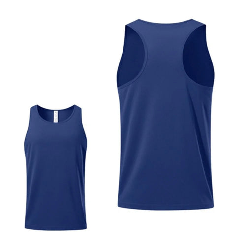Summer Men Sports Polyester Vest Breathable Quick-drying Round Neck Running Basketball Tank Top - Navy Blue / XL - 1