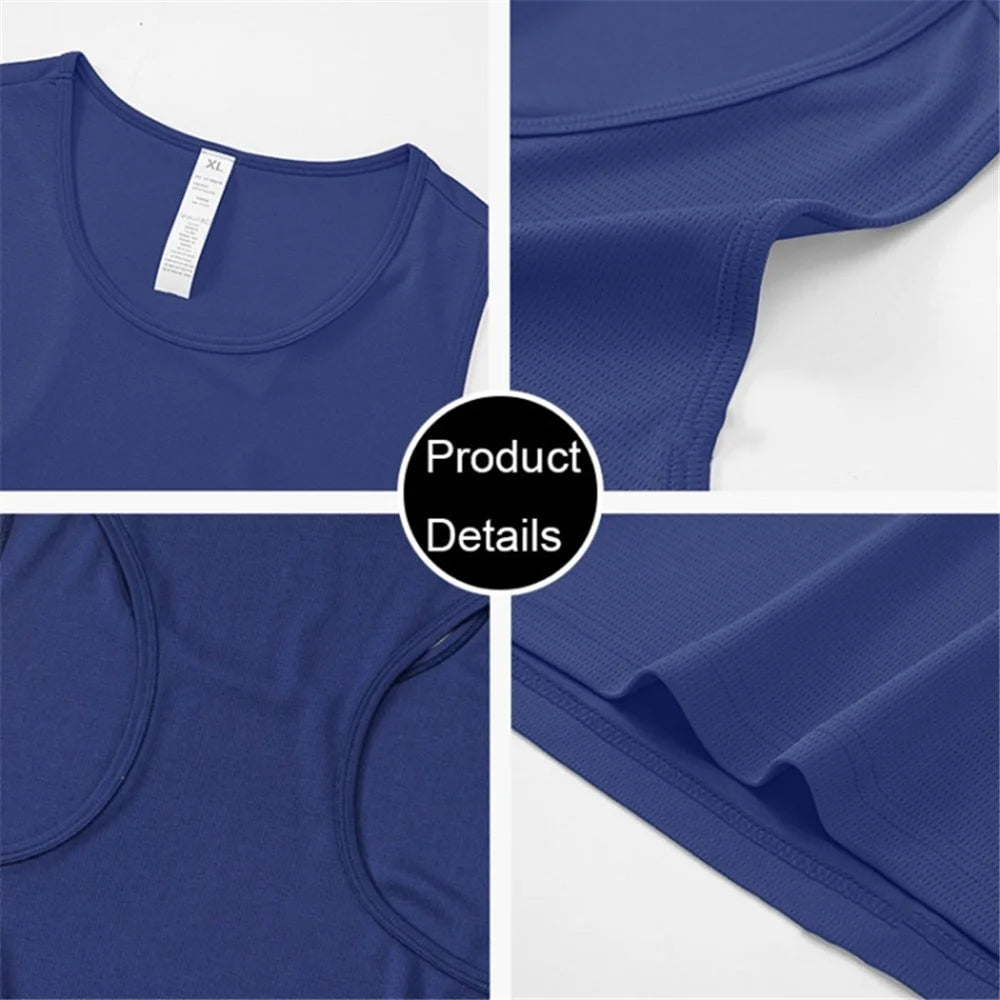 Summer Men Sports Casual Polyester Vest Breathable Quick-drying Running Basketball Tank Top - Navy Blue / S - 6