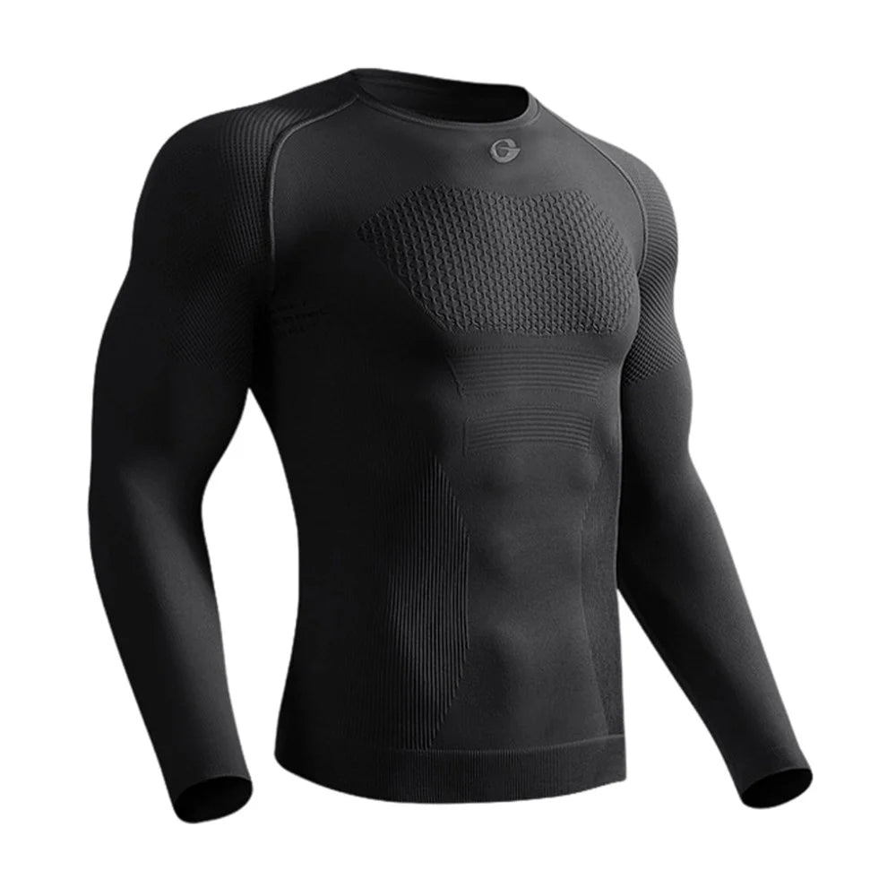 GOLOVEJOY JS07 Quick Dry Workout Top for Men High Stretch Long Sleeve Fitness Compression Tights - Black / M - 1