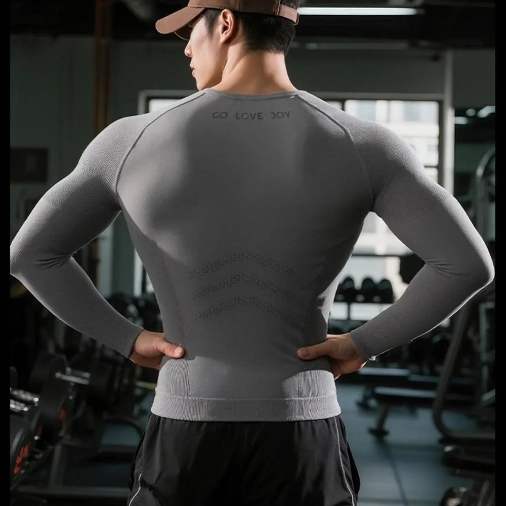 GOLOVEJOY JS07 Quick Dry Workout Top for Men High Stretch Long Sleeve Fitness Compression Tights - Black / M - 4