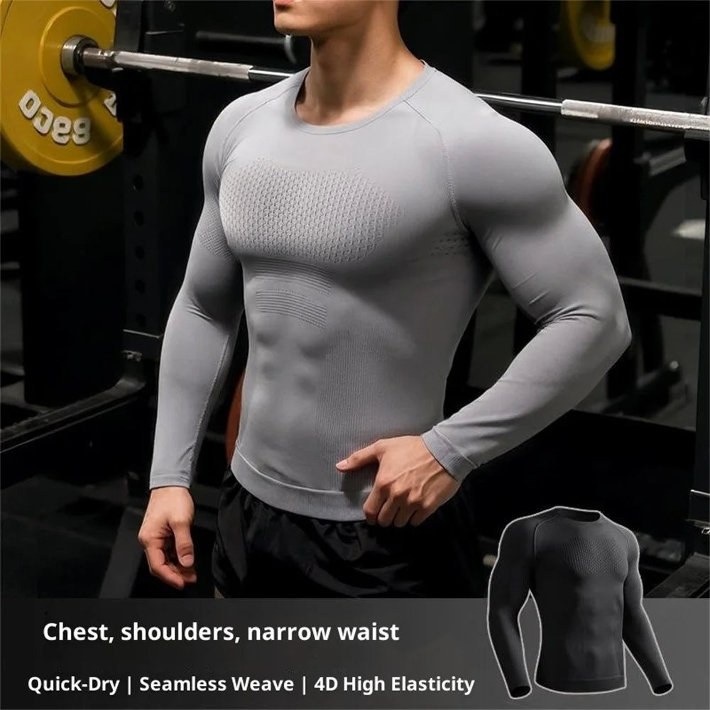 GOLOVEJOY JS07 Quick Dry Workout Top for Men High Stretch Long Sleeve Fitness Compression Tights - Black / M - 5