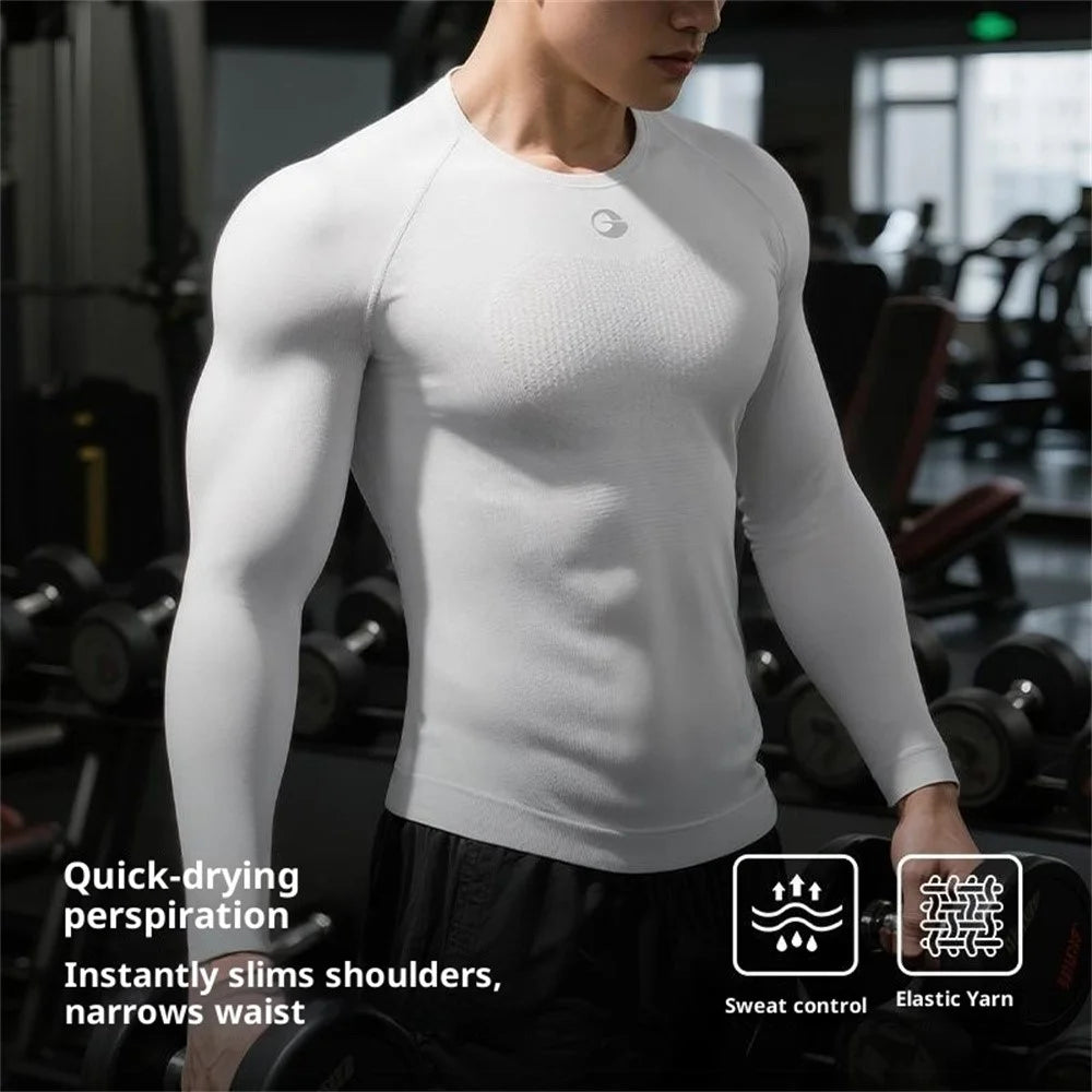 GOLOVEJOY JS07 Quick Dry Workout Top for Men High Stretch Long Sleeve Fitness Compression Tights - Black / M - 6