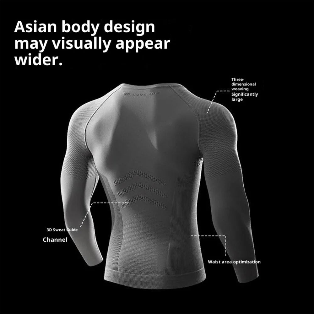GOLOVEJOY JS07 Quick Dry Workout Top for Men High Stretch Long Sleeve Fitness Compression Tights - Black / M - 7