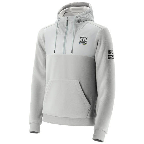 ROCKBROS 15400008 TLWY002 15400008001 Windproof Fleece Sports Hoodie Zipper Fleece Pullover Hooded Jacket with Hidden Mesh Pocket - Light Grey  /  S - 1