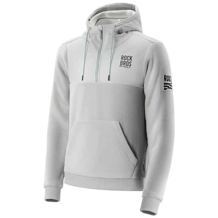 ROCKBROS 15400008 TLWY002 15400008001 Windproof Fleece Sports Hoodie Zipper Fleece Pullover Hooded Jacket with Hidden Mesh Pocket - Light Grey  /  S - 1