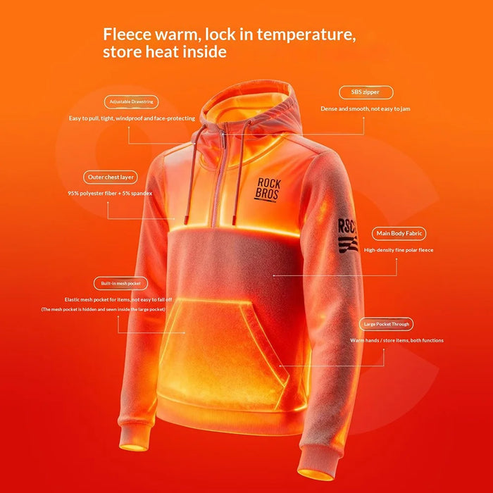 ROCKBROS 15400008 TLWY002 15400008001 Windproof Fleece Sports Hoodie Zipper Fleece Pullover Hooded Jacket with Hidden Mesh Pocket - Light Grey  /  S - 4