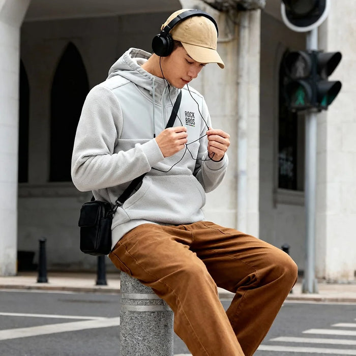 ROCKBROS 15400008 TLWY002 15400008001 Windproof Fleece Sports Hoodie Zipper Fleece Pullover Hooded Jacket with Hidden Mesh Pocket - Light Grey  /  S - 7