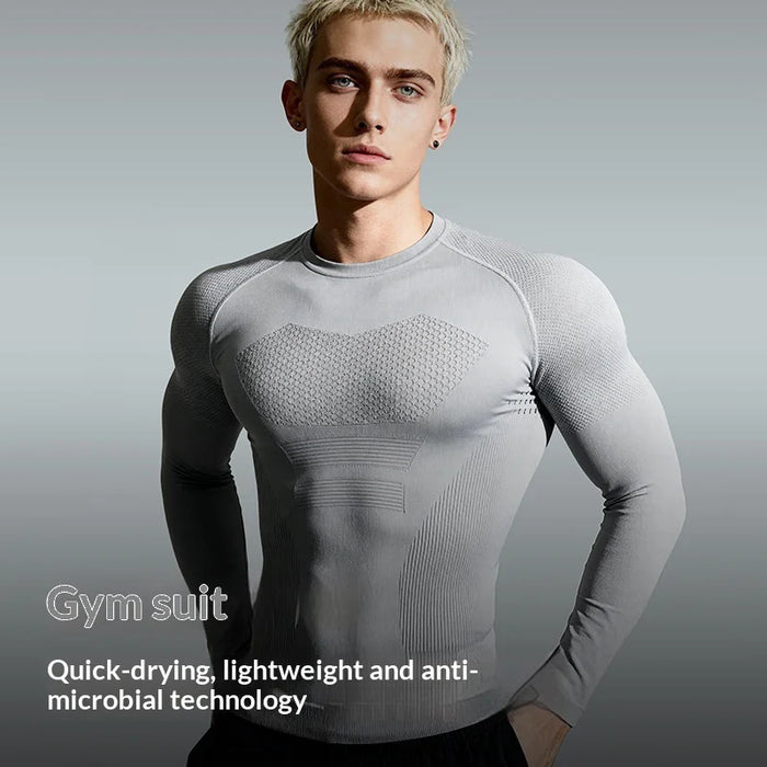 JS07 Men Seamless Athletic Long Sleeve Compression Shirt Moisture Wicking Quick Dry Training Top for Running Cycling - Black/M - 4