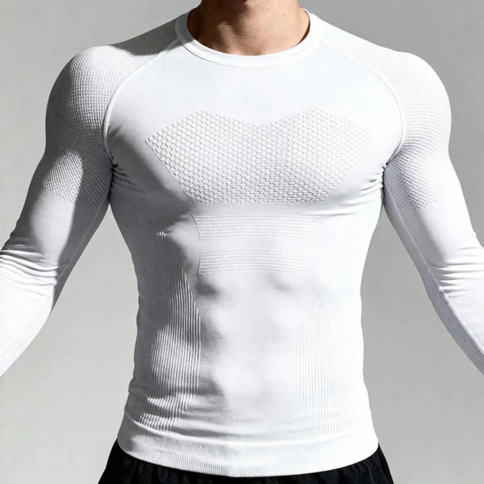 JS07 Men Seamless Athletic Long Sleeve Compression Shirt Moisture Wicking Quick Dry Training Top for Running Cycling - Black/M - 7