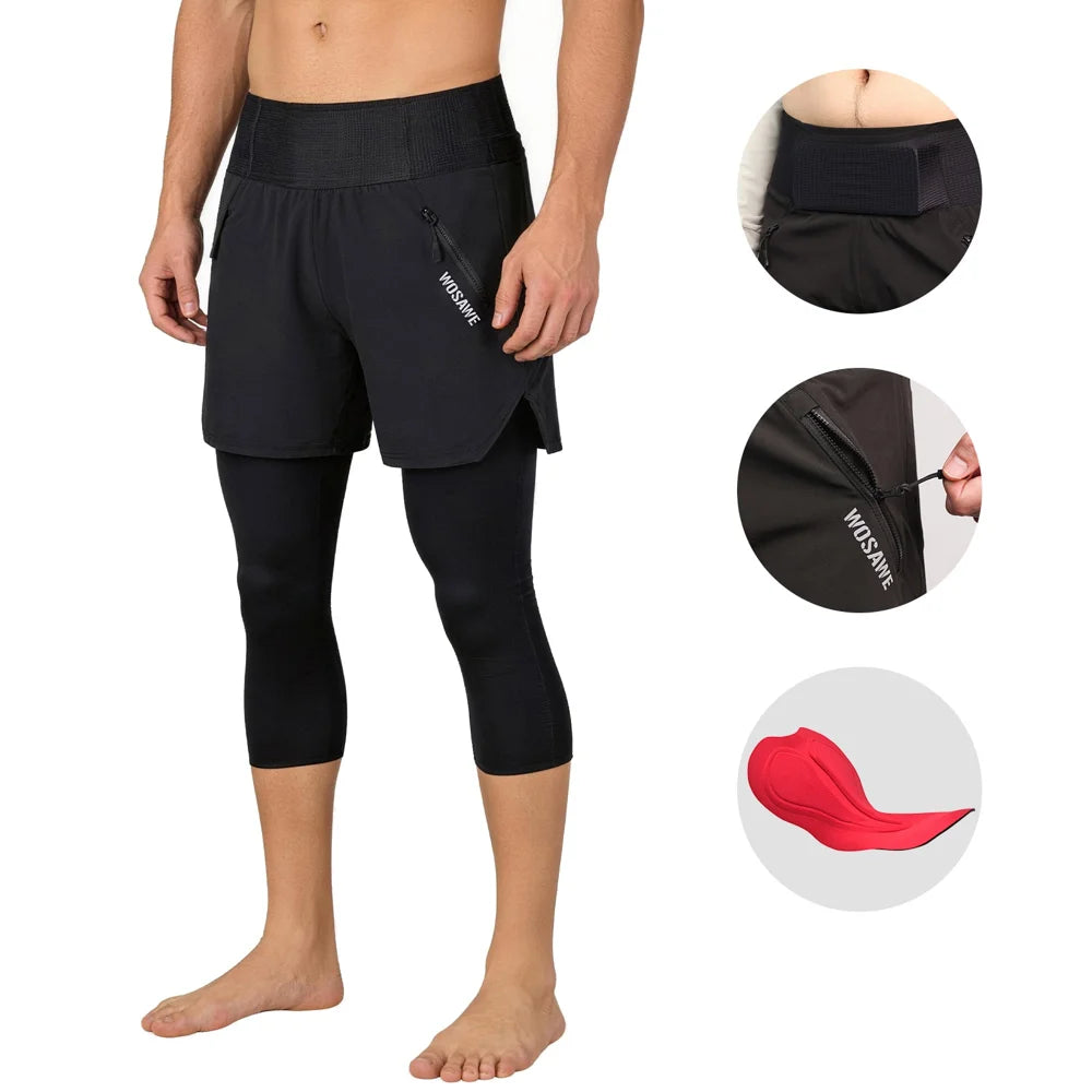 WOSAWE BF117 Fake Two-Piece Summer Cycling Capri Pants 16mm 4D Padded Mountain Bike Tights for Men Women - BF117/B Black|Asian M/European S - 1