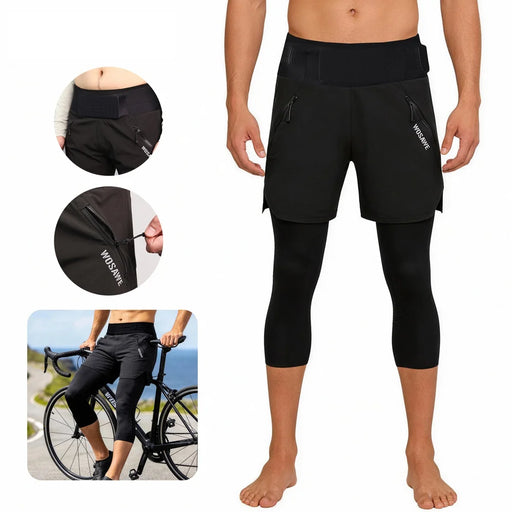 WOSAWE BF117 Fake Two-Piece Summer Cycling Capri Pants 16mm 4D Padded Mountain Bike Tights for Men Women - BF117/B Black|Asian M/European S - 2