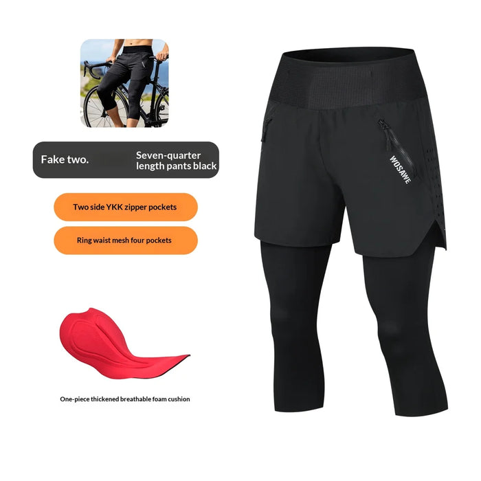 WOSAWE BF117 Fake Two-Piece Summer Cycling Capri Pants 16mm 4D Padded Mountain Bike Tights for Men Women - BF117/B Black|Asian M/European S - 5