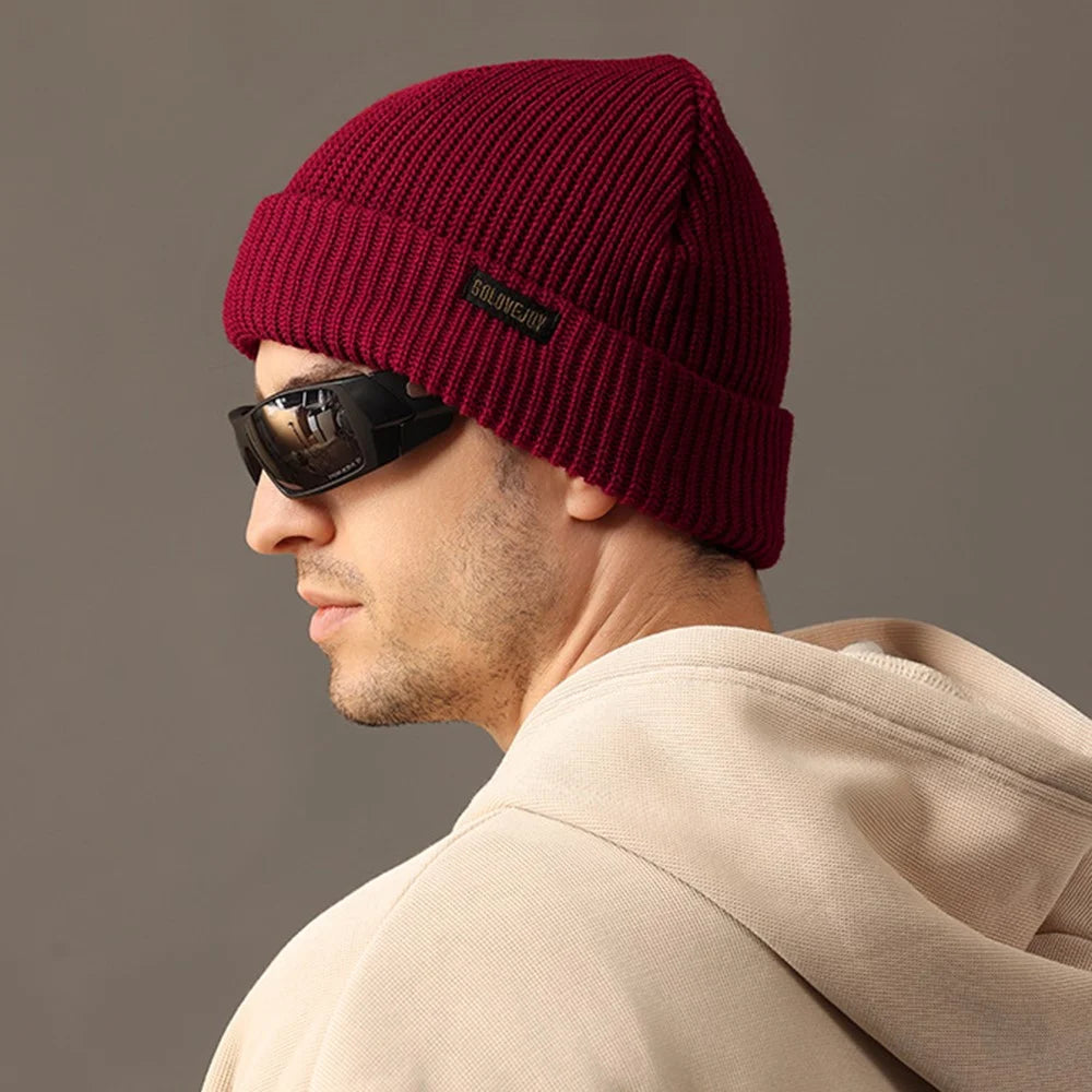 GOLOVEJOY DMZ104 Retro Fleece Knitted Hat Windproof Ear Protection Winter Cap One Size for Men - Red - 2