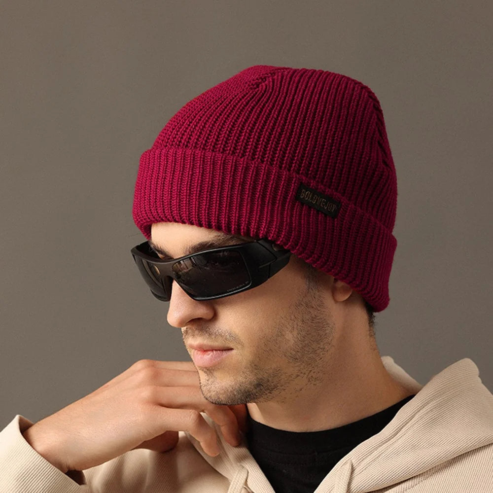 GOLOVEJOY DMZ104 Retro Fleece Knitted Hat Windproof Ear Protection Winter Cap One Size for Men - Red - 3