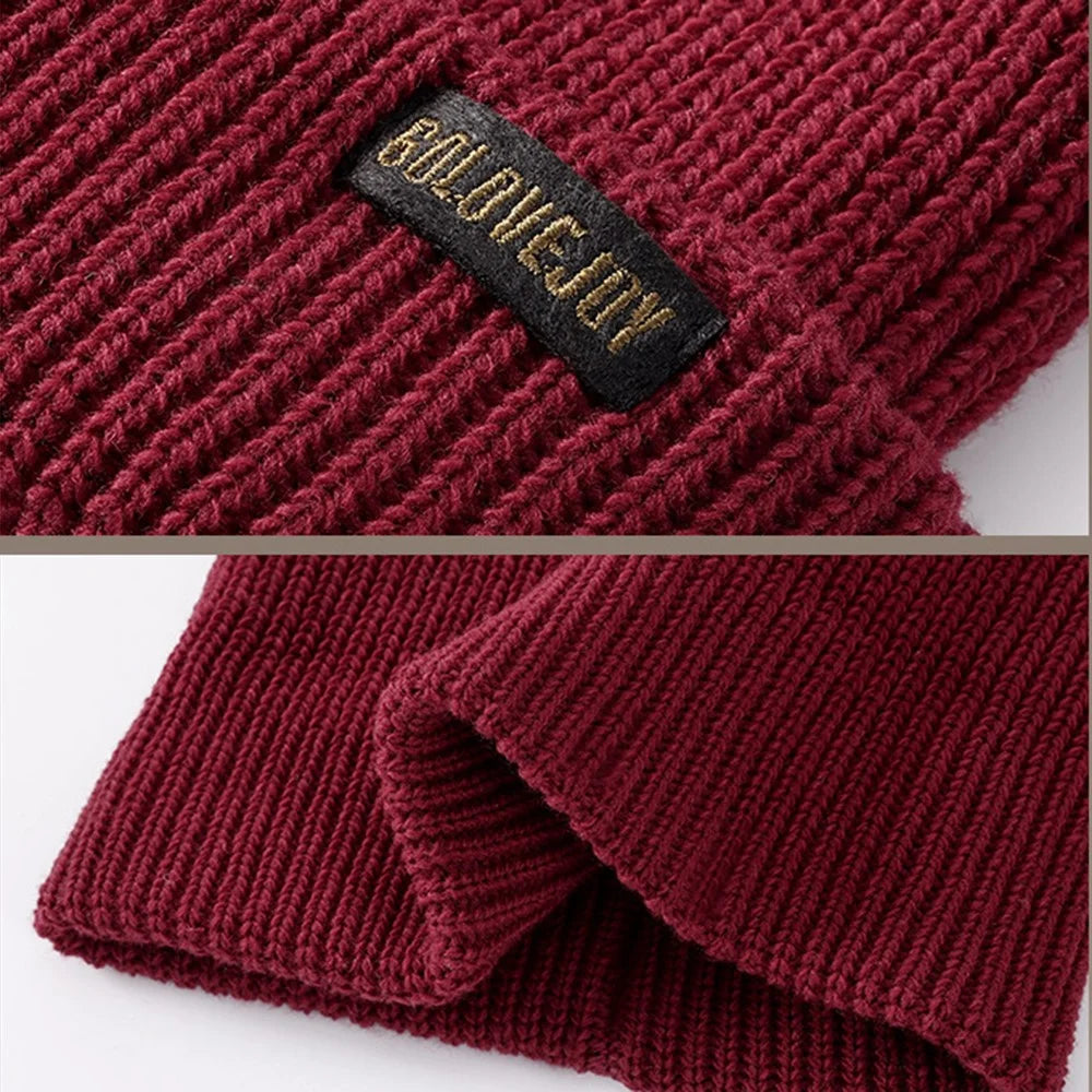 GOLOVEJOY DMZ104 Retro Fleece Knitted Hat Windproof Ear Protection Winter Cap One Size for Men - Red - 6
