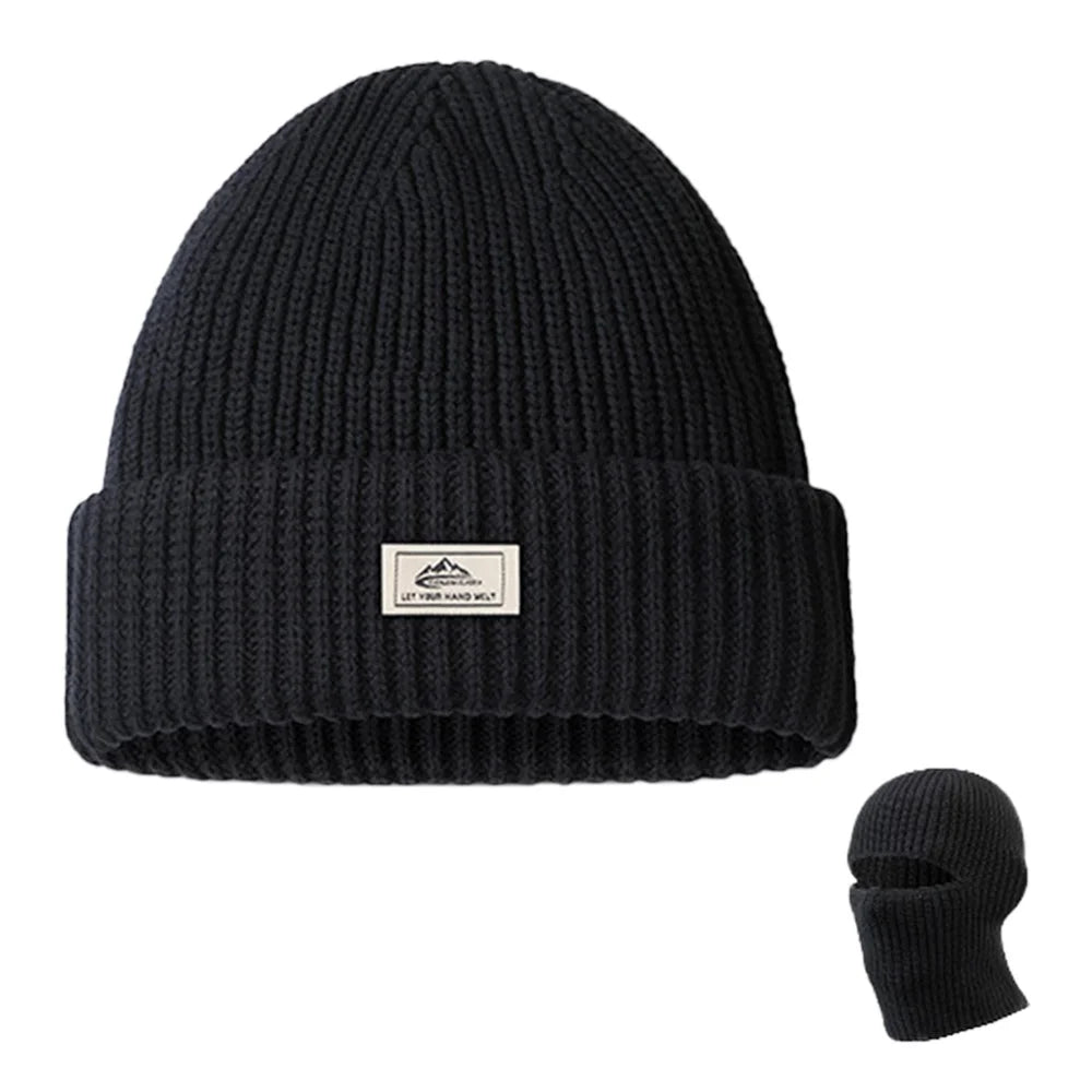 GOLOVEJOY DMZ81 Winter Combed Cotton Men Hat Elastic Knitted Warm Beanie Cap Face Mask - Black - 1
