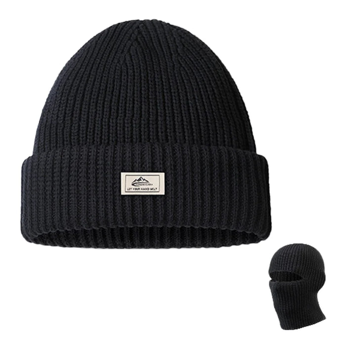 GOLOVEJOY DMZ81 Winter Combed Cotton Men Hat Elastic Knitted Warm Beanie Cap Face Mask - Black - 1