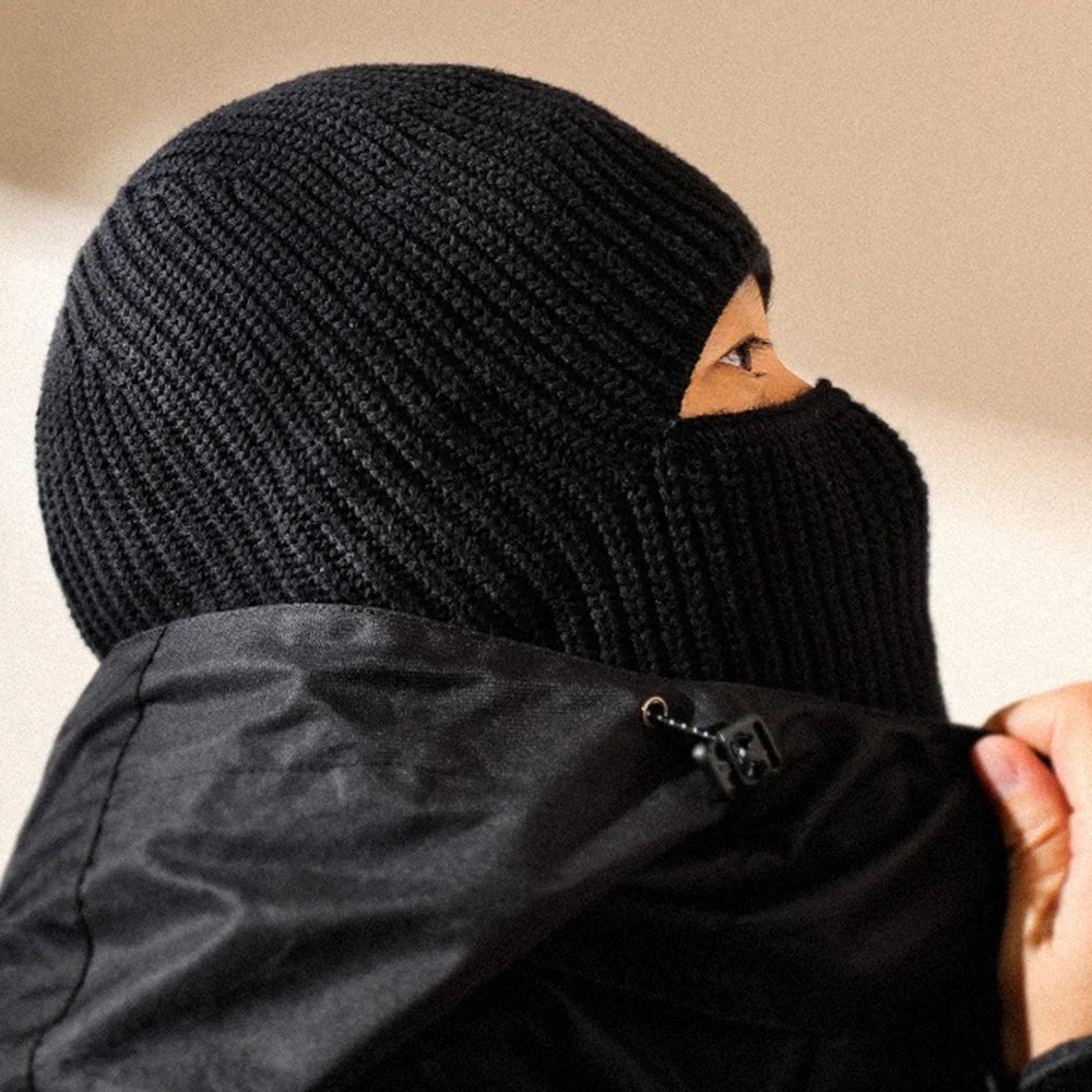GOLOVEJOY DMZ81 Winter Combed Cotton Men Hat Elastic Knitted Warm Beanie Cap Face Mask - Black - 4
