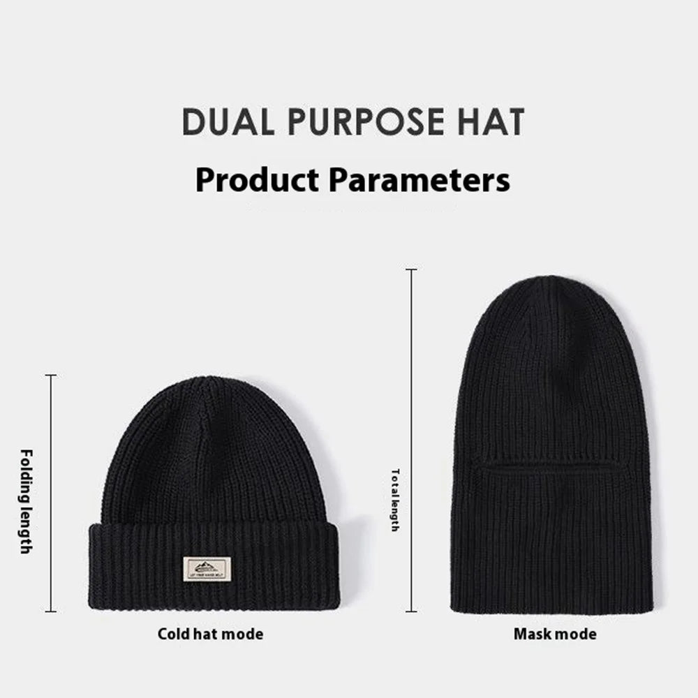 GOLOVEJOY DMZ81 Winter Combed Cotton Men Hat Elastic Knitted Warm Beanie Cap Face Mask - Black - 7