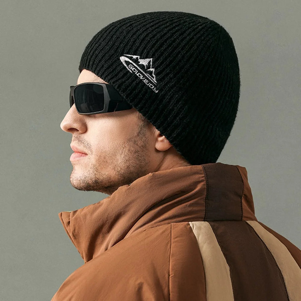 GOLOVEJOY DMZ93 45% Cotton Wool Warm Winter Beanie Hats Thermal Thick Knited Cap One Size for Men - Black - 3