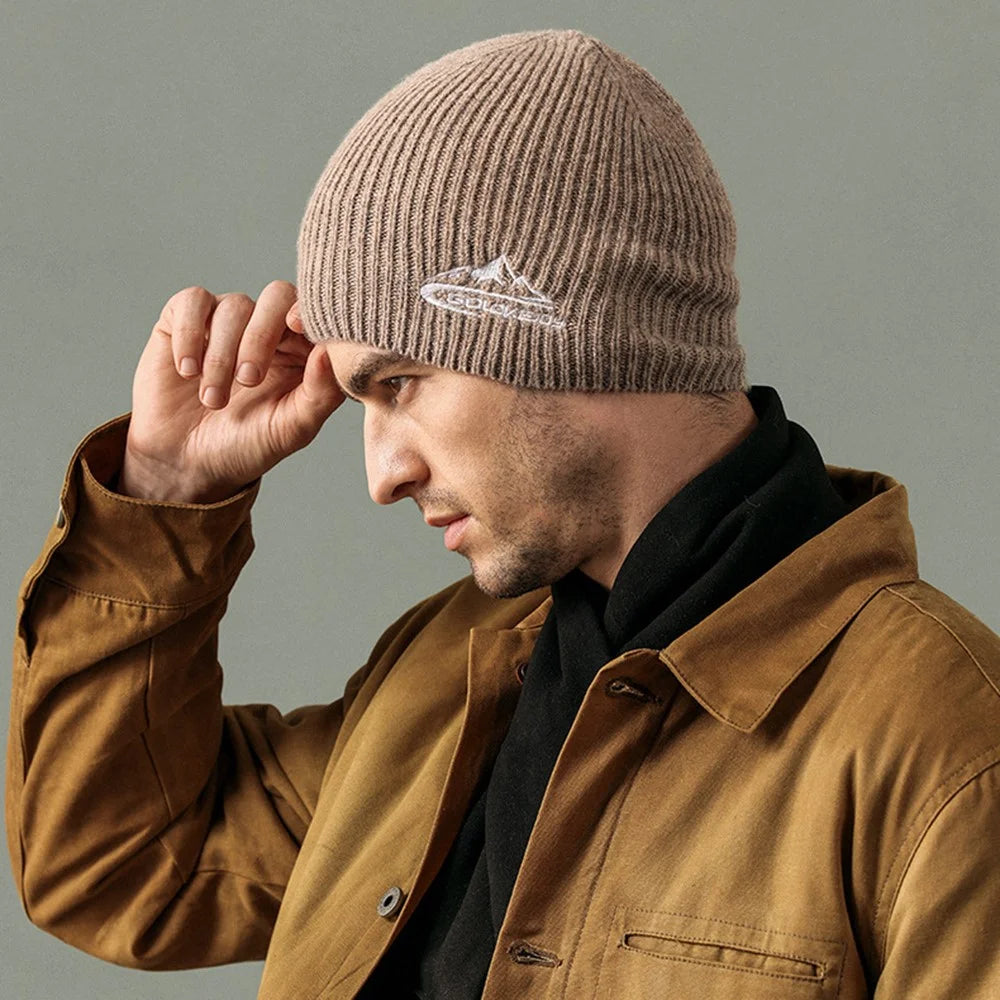 GOLOVEJOY DMZ93 45% Cotton Wool Warm Winter Beanie Hats Thermal Thick Knited Cap One Size for Men - Black - 7