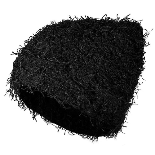 Double-Layer Warm Knitted Hat Autumn Winter Ear Head Protection Unisex Woolen Yarn Beanie Cap - Black - 1