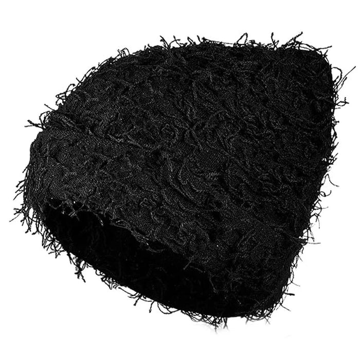Double-Layer Warm Knitted Hat Autumn Winter Ear Head Protection Unisex Woolen Yarn Beanie Cap - Black - 1