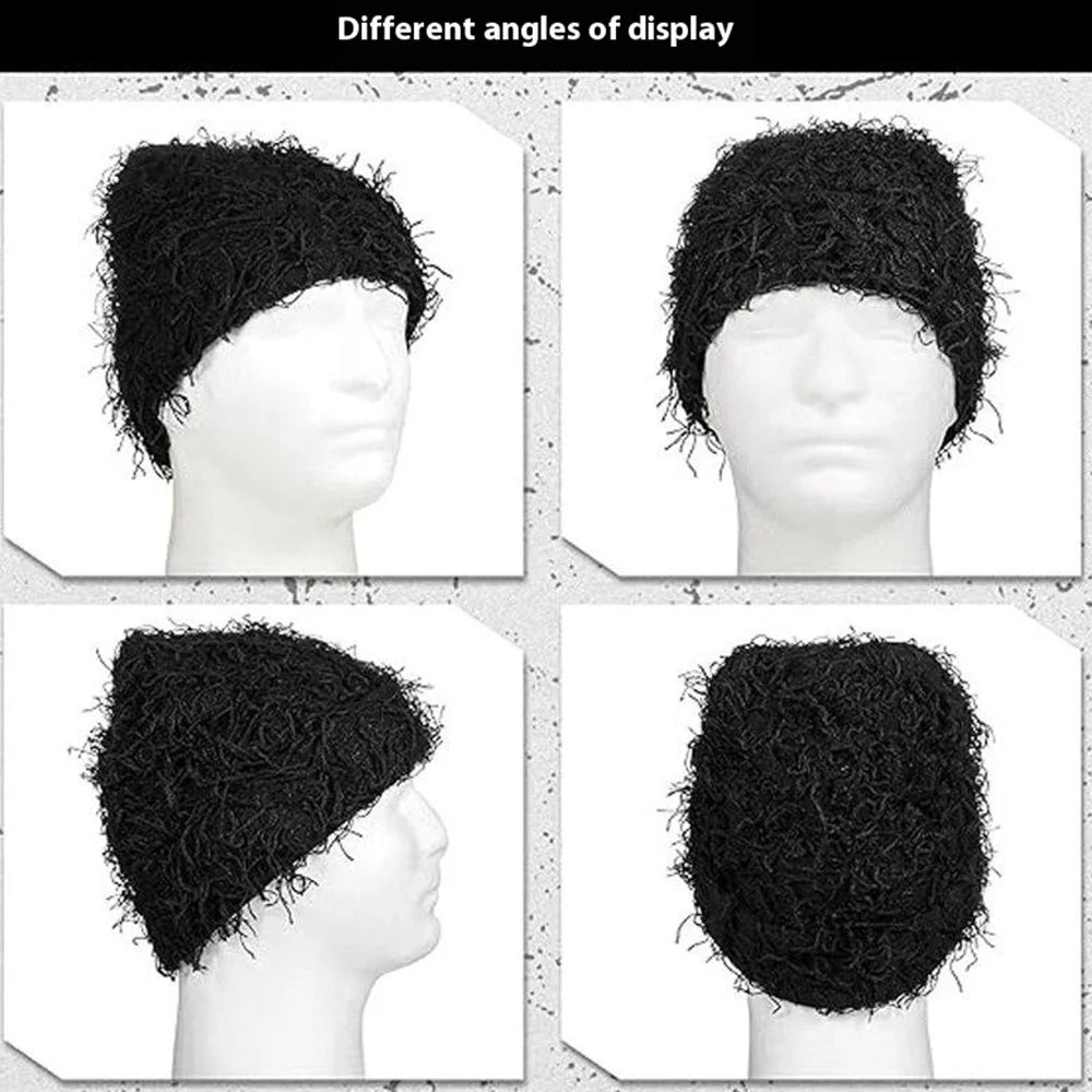 Double-Layer Warm Knitted Hat Autumn Winter Ear Head Protection Unisex Woolen Yarn Beanie Cap - Black - 7