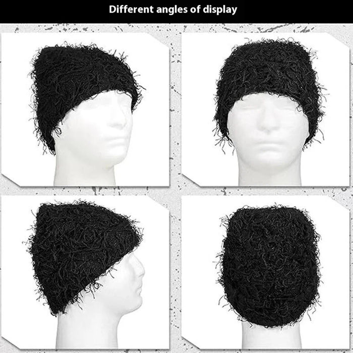 Double-Layer Warm Knitted Hat Autumn Winter Ear Head Protection Unisex Woolen Yarn Beanie Cap - Black - 7