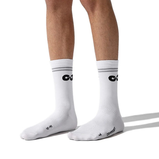 GOLOVEJOY DWZ11 Outdoor Sports Compression Socks Breathable Middle Tube Socks for Running Basketball - White  /  Size 35-39 - 1