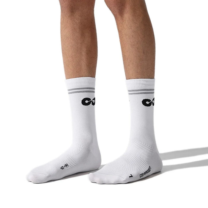 GOLOVEJOY DWZ11 Outdoor Sports Compression Socks Breathable Middle Tube Socks for Running Basketball - White  /  Size 35-39 - 1
