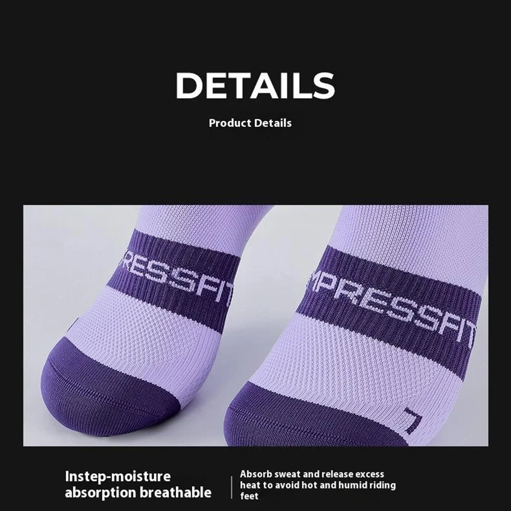 GOLOVEJOY DWZ12 Reflective Middle Tube Socks Outdoor Sports Compression Socks for Running Basketball - White  /  Size 35-39 - 5