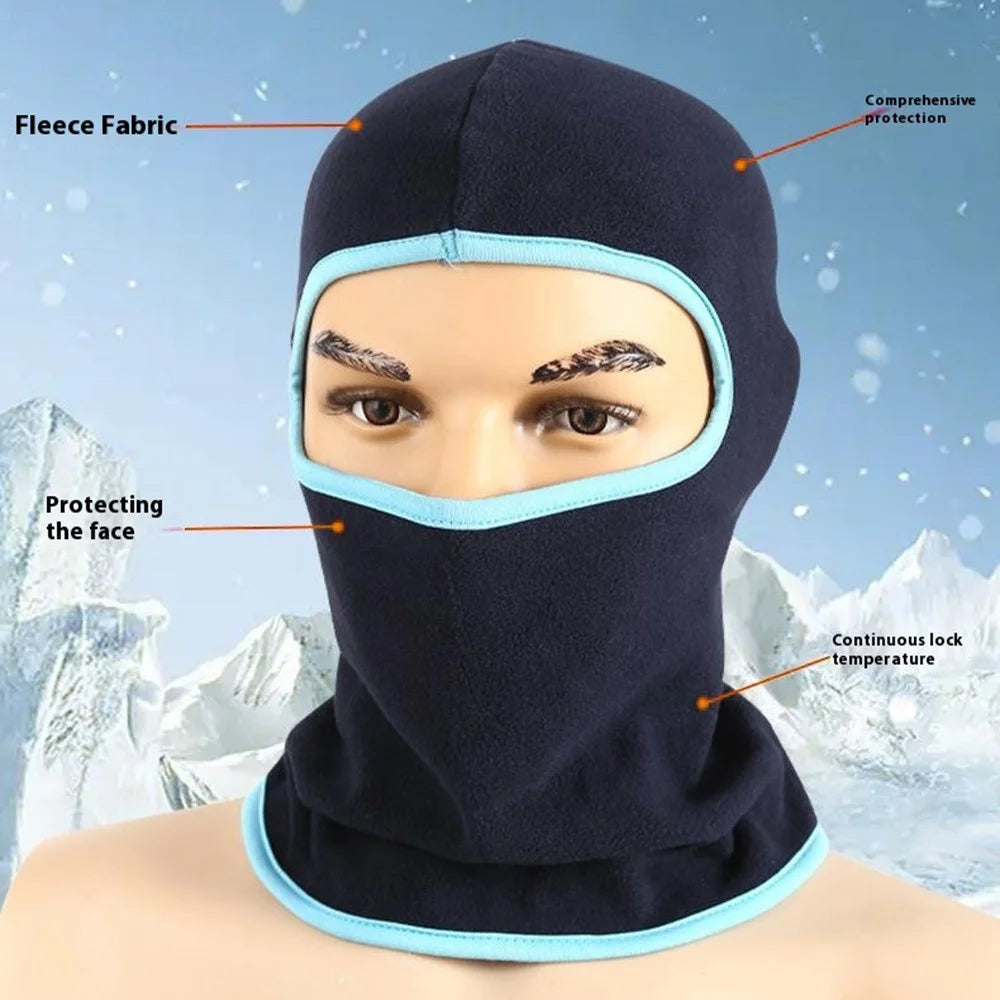 Autumn Winter Thermal Polar Fleece Balaclava Full Face Mask for Outdoor Cycling Skiing - Black+Black Edge - 3