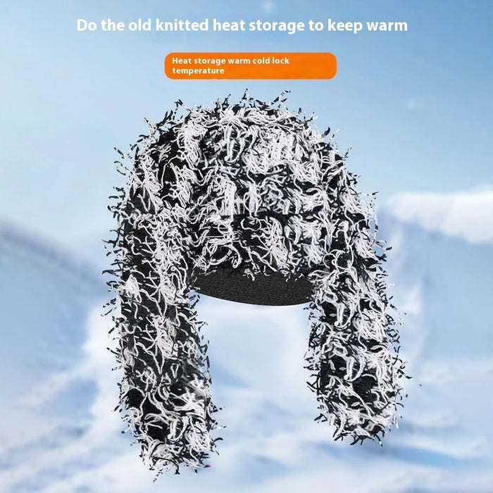 Winter Rabbit Ear Warm Knitted Ear Protection Hat Windproof Outdoor Cycling Cap - Black - 4