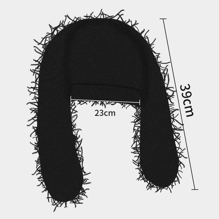 Winter Rabbit Ear Warm Knitted Ear Protection Hat Windproof Outdoor Cycling Cap - Black - 6