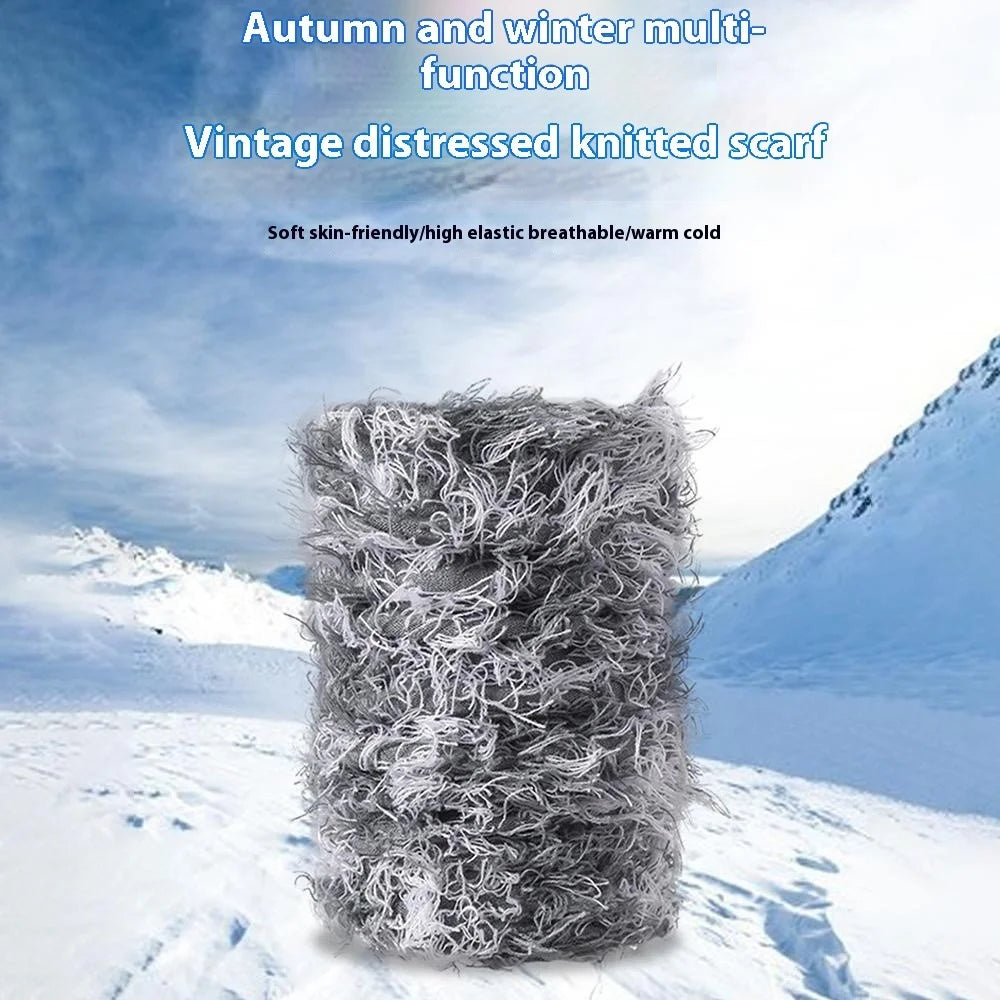 Winter Outdoor Skiing Thermal Neck Warmer Knitted Neck Gaiter with Fringes, 23x40cm - Grey+White - 2