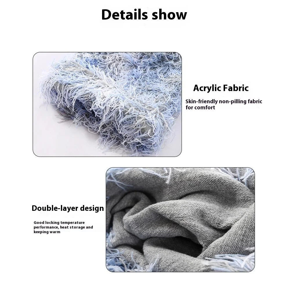 Winter Outdoor Skiing Thermal Neck Warmer Knitted Neck Gaiter with Fringes, 23x40cm - Grey+White - 5