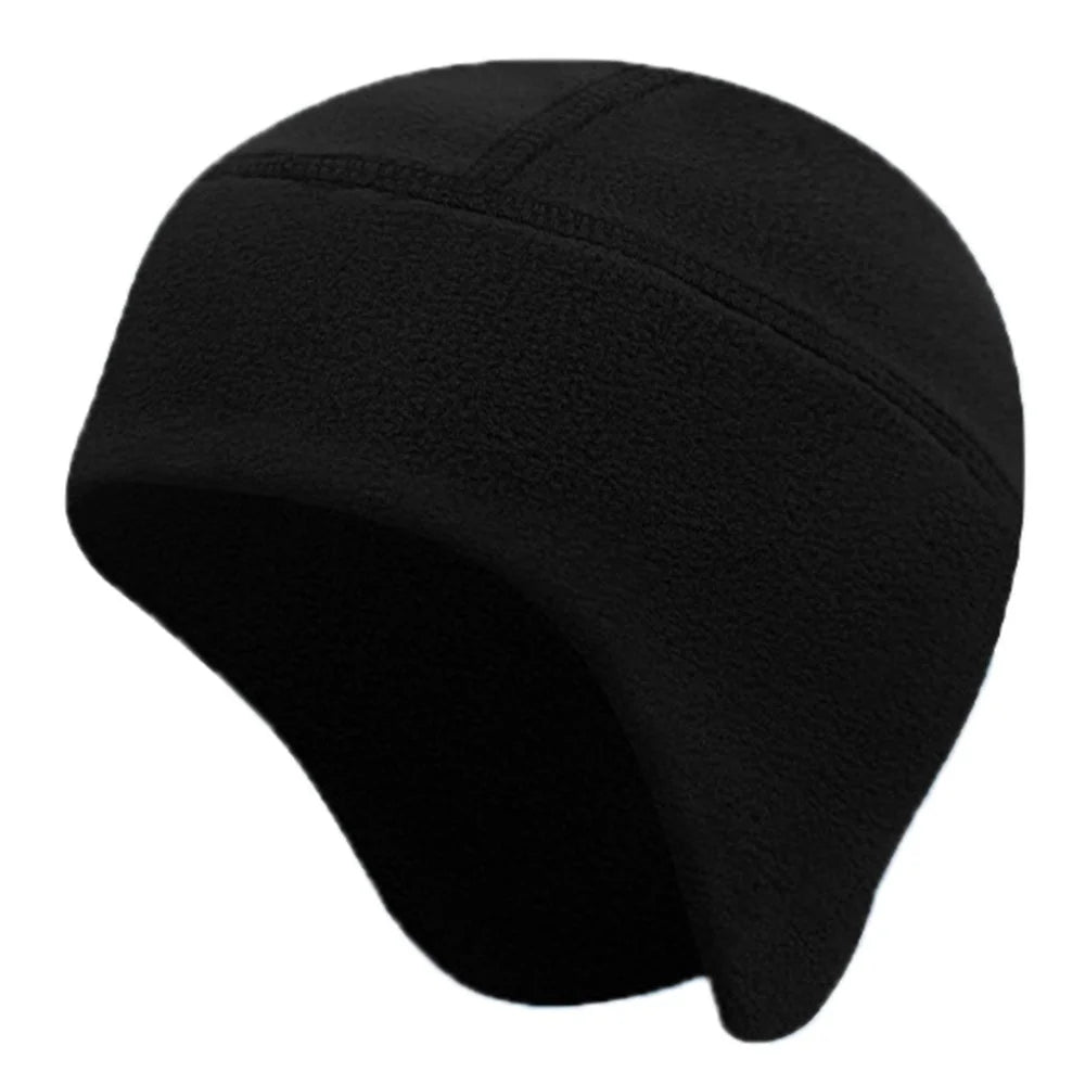 Winter Polar Fleece Hat Outdoor Cycling Skiing Motorcycle Ear Protection Windproof Cap - Black - 1