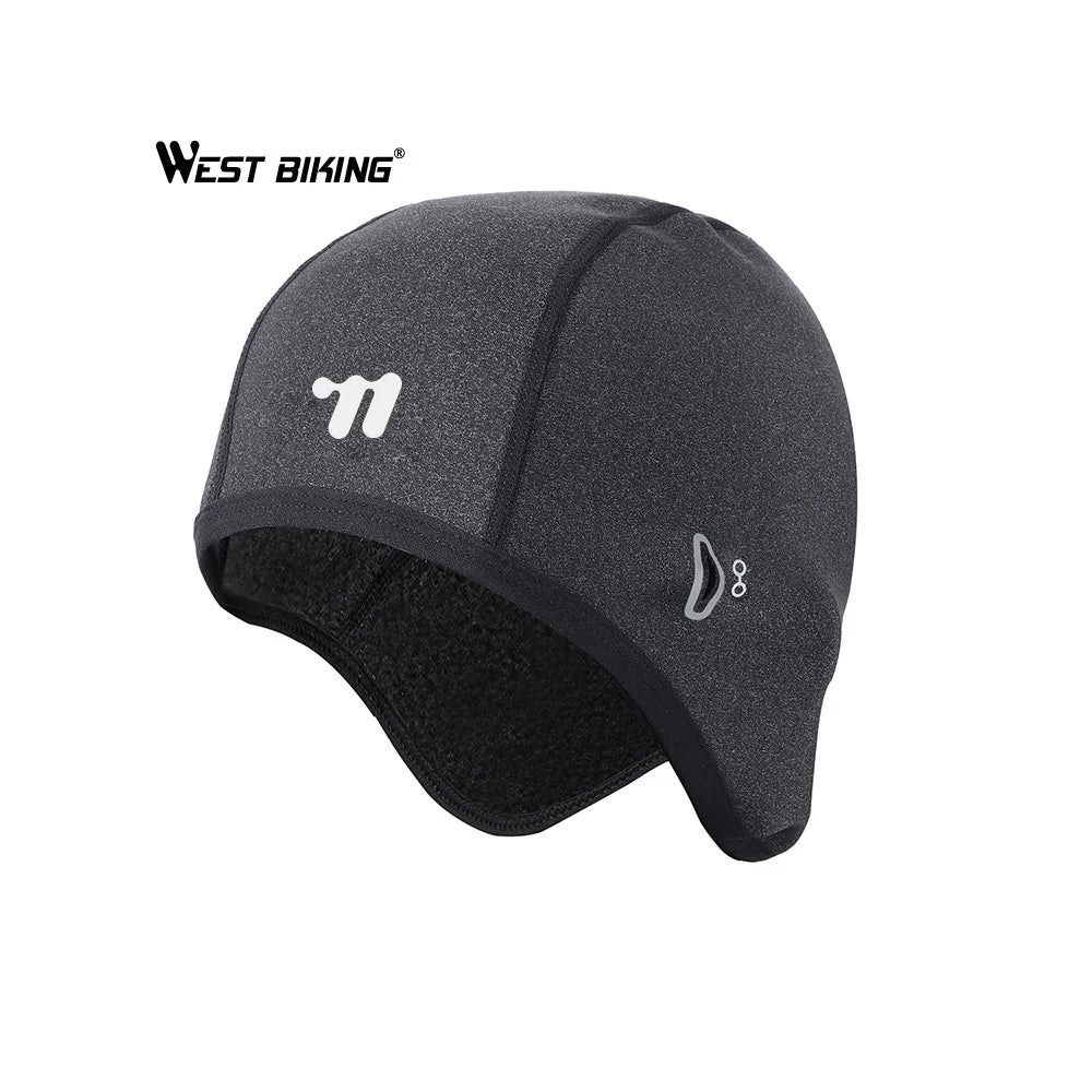 WEST BIKING Winter Fleece Cycling Caps Outdoor Sports Hat Windproof Thermal Headwear [Men] - Black - 2