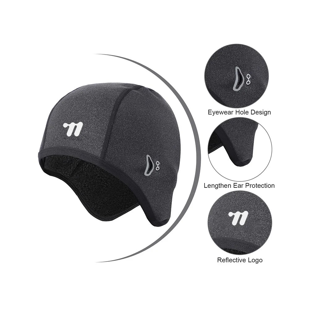 WEST BIKING Winter Fleece Cycling Caps Outdoor Sports Hat Windproof Thermal Headwear [Men] - Black - 4