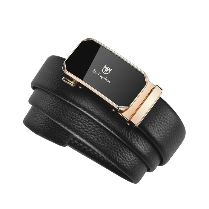 BULLCAPTAIN PD0007 120cm First Layer Cowhide Leather Men Belt Automatic Buckle Waist Belt with Keychain - Gold - 3