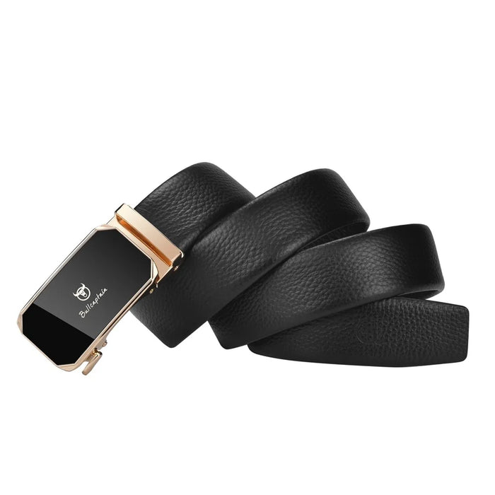 BULLCAPTAIN PD0007 120cm First Layer Cowhide Leather Men Belt Automatic Buckle Waist Belt with Keychain - Gold - 4