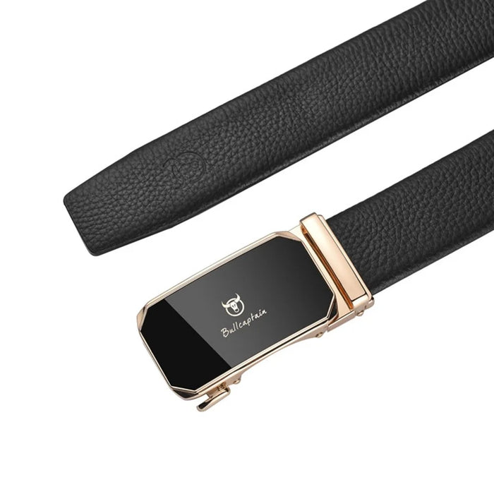 BULLCAPTAIN PD0007 120cm First Layer Cowhide Leather Men Belt Automatic Buckle Waist Belt with Keychain - Gold - 5