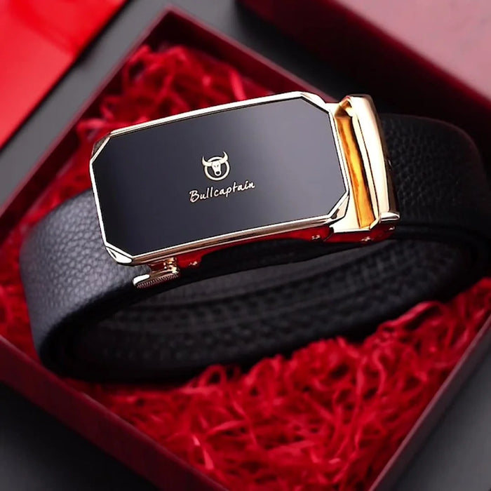 BULLCAPTAIN PD0007 120cm First Layer Cowhide Leather Men Belt Automatic Buckle Waist Belt with Keychain - Gold - 7