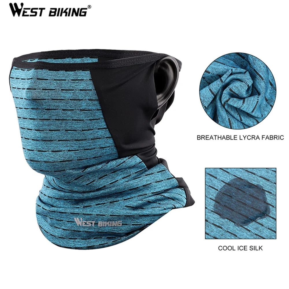 WEST BIKING Unisex Ice Silk Neck Scarf Sunscreen Hiking Earloop Face Mask Tube Head Scarve - Blue - 3