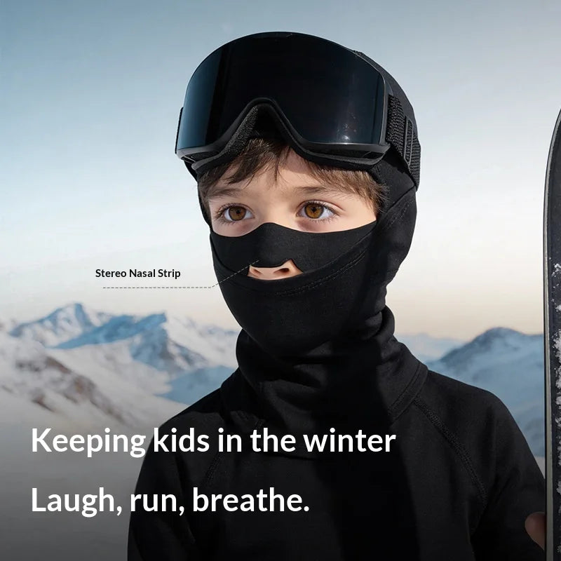 DRTJ05 Winter Ski Face Mask for Kids Waterproof Windproof Cycling Balaclava for Outdoor Sports - Black - 3