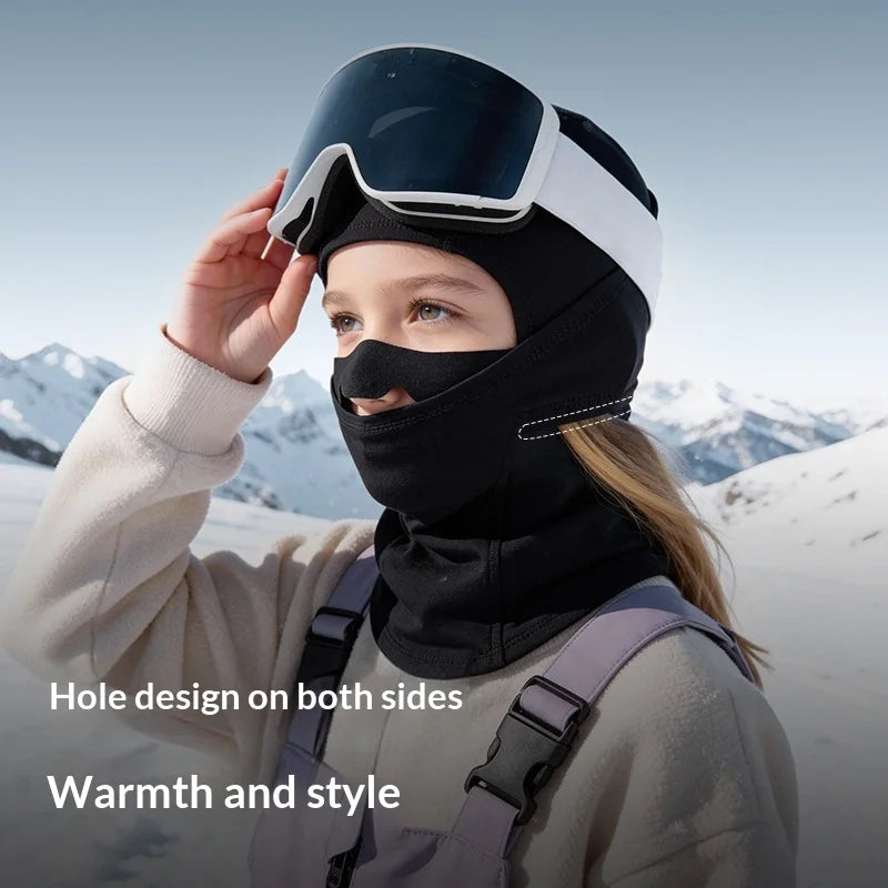 DRTJ05 Winter Ski Face Mask for Kids Waterproof Windproof Cycling Balaclava for Outdoor Sports - Black - 4