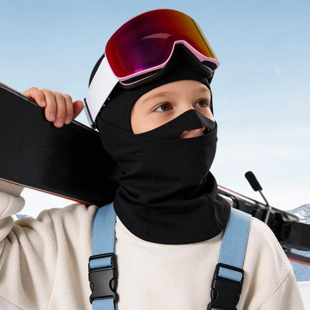 DRTJ04 For Kids Winter Ski Face Mask Fleece Lined Full Coverage Windproof Cycling Balaclava - Black/S - 2