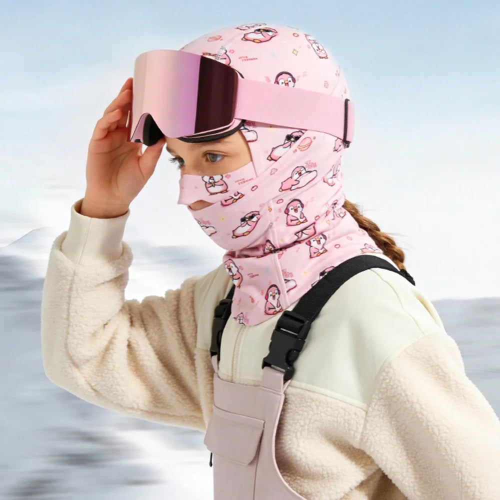 DRTJ04 For Kids Winter Ski Face Mask Fleece Lined Full Coverage Windproof Cycling Balaclava - Black/S - 6
