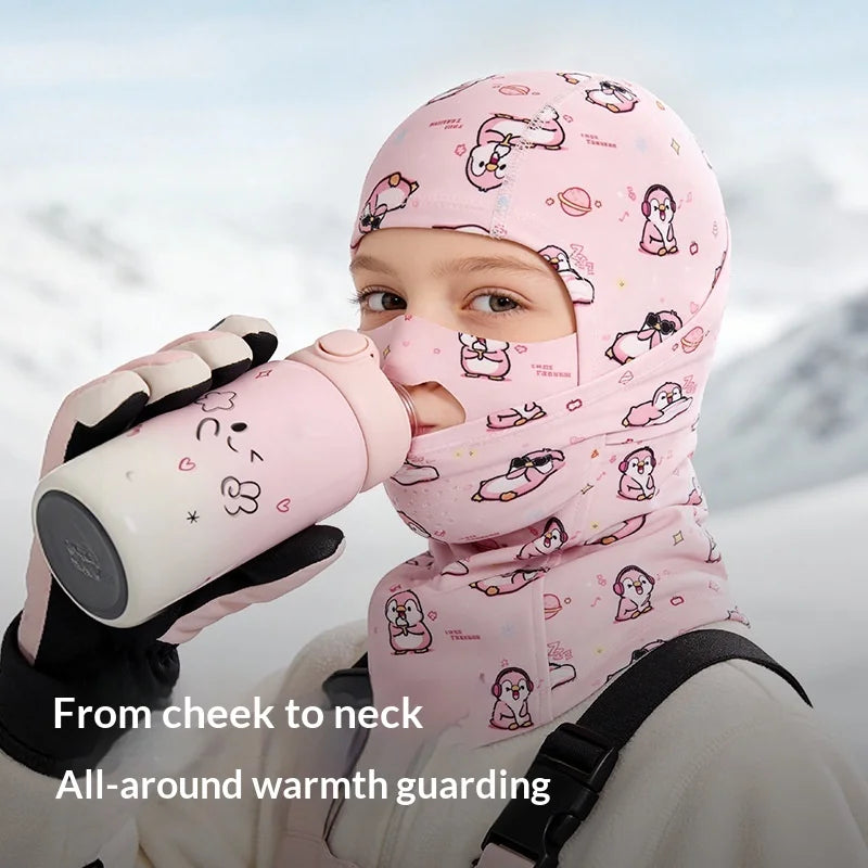 DRTJ04 For Kids Winter Ski Face Mask Fleece Lined Full Coverage Windproof Cycling Balaclava - Black/S - 7